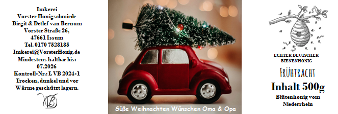 Vorster Honigschmiede Echter Deutscher Honig Bienenhonig DIB Deutscher Imker Bund Liebig Glatzlef Detlef van Bernum Birgit van Bernum Vorst Hexenland Honig Hexenland Imker Hexenland Biene Vorster-Honigschmiede